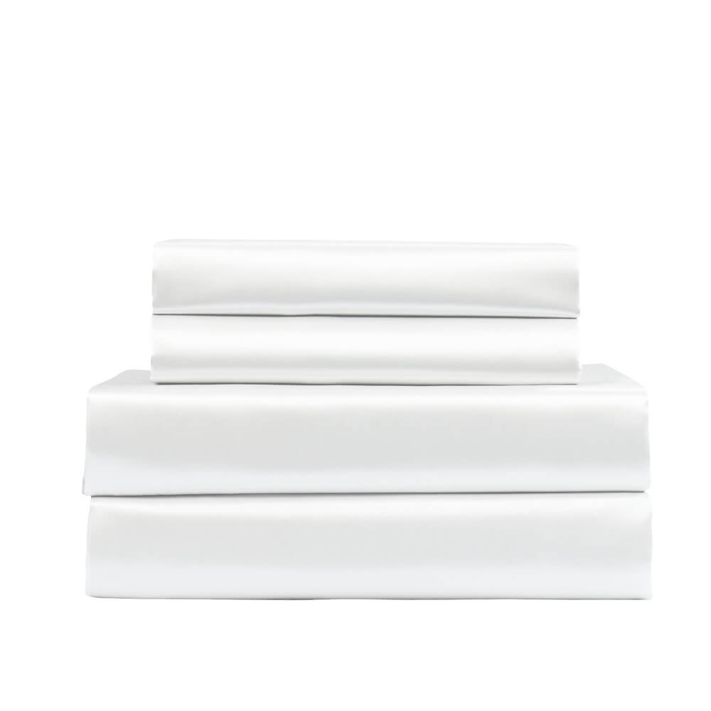 Royal Comfort 4 Piece Satin Sheet Set Queen White