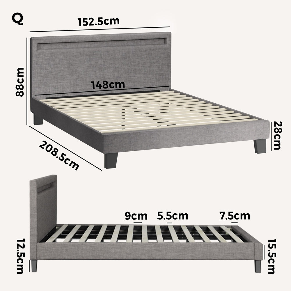 Lambeau Upholstered Bed Frame with LED - Queen