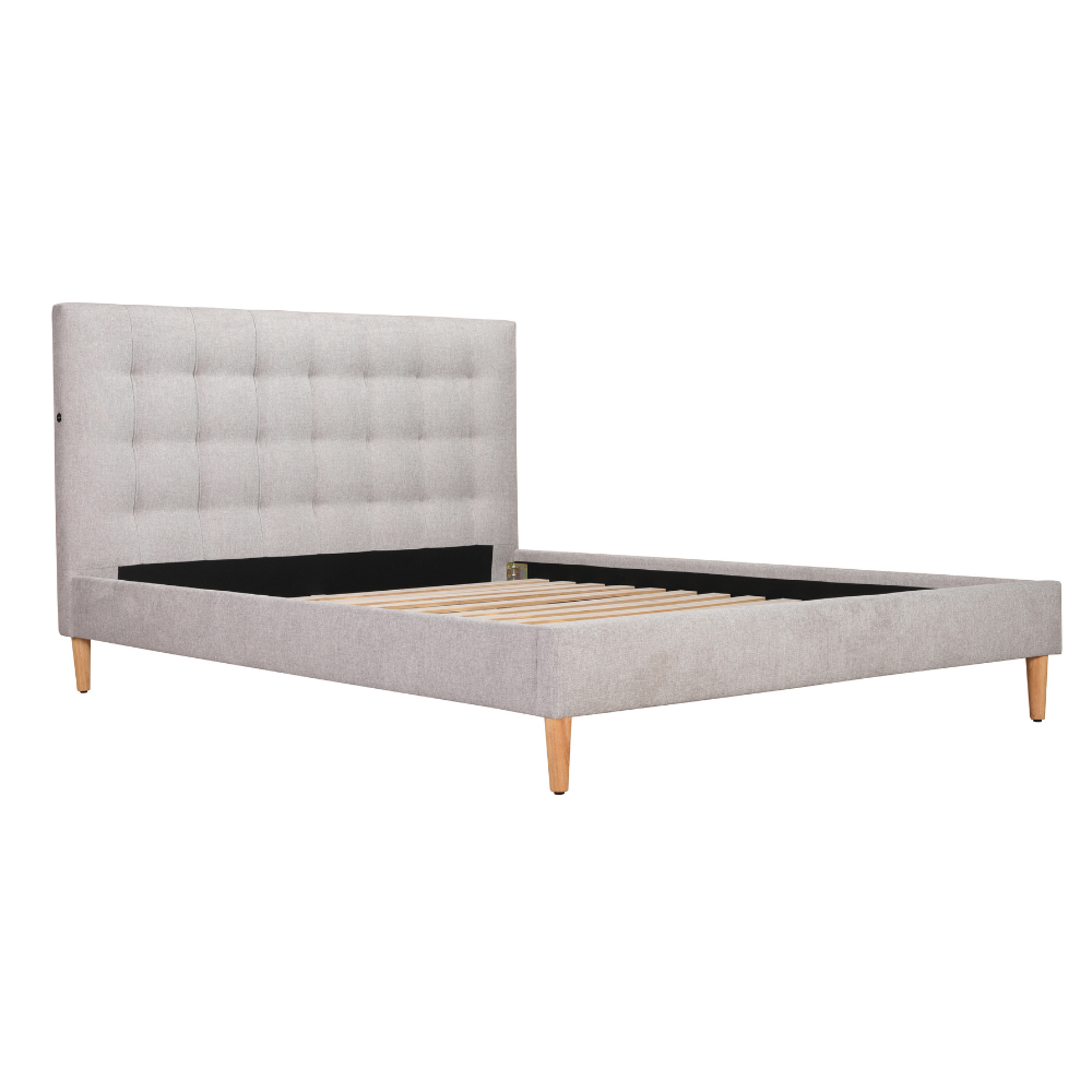 Mason Upholstered Bed Frame With Usb Grey Light Queen
