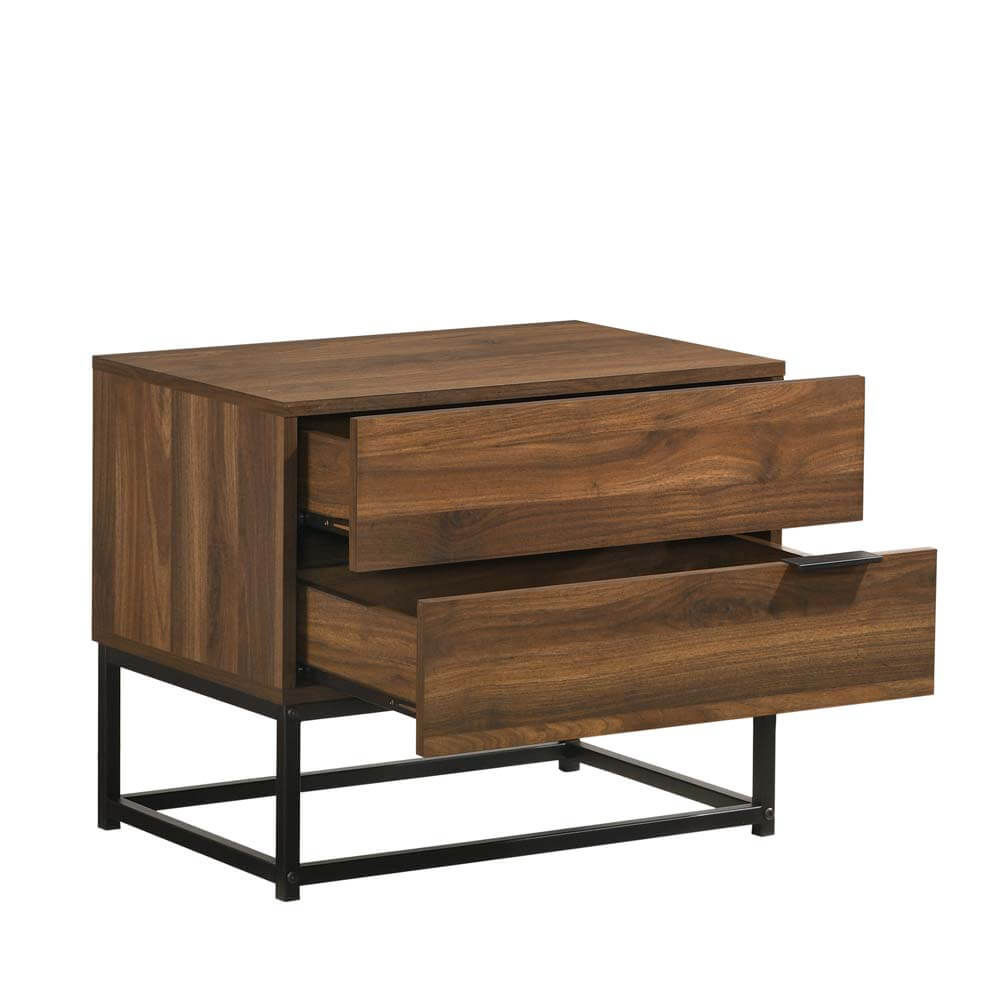 Cody Bedside Table 2 Drawer Industrial Side Table Nightstand Woodgrain