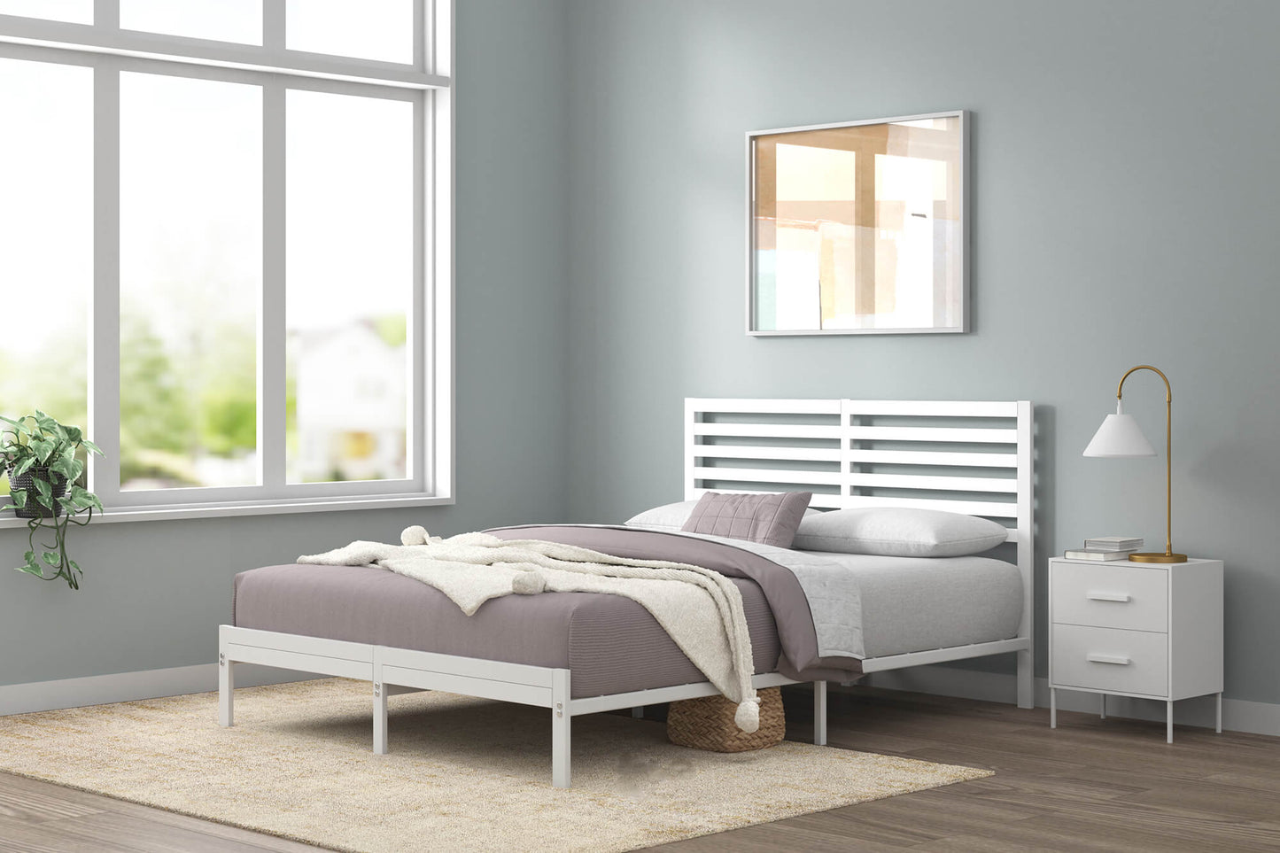 Kai Bamboo and Metal Bed Frame White Bed Base Single