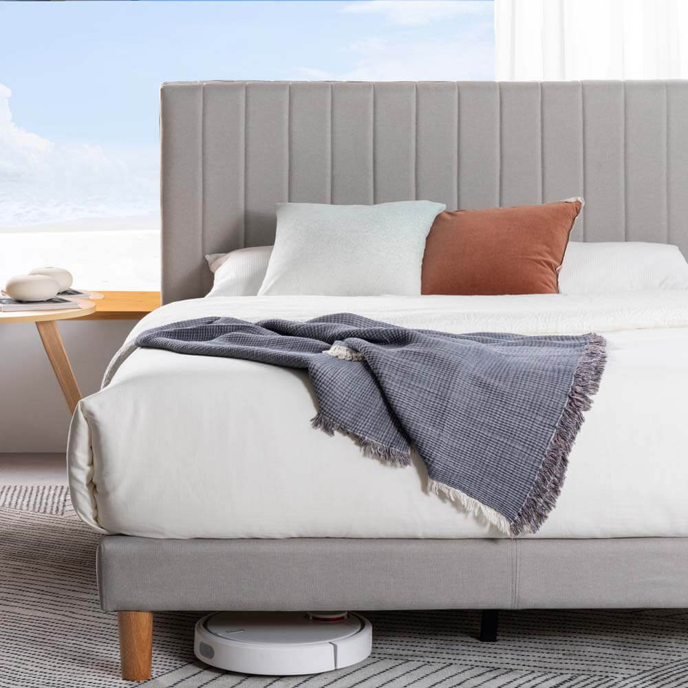 Sienna Upholstered Bed Frame Light Grey Queen