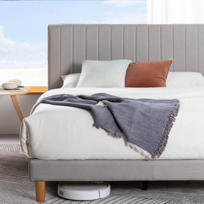 Sienna Upholstered Bed Frame Light Grey Queen