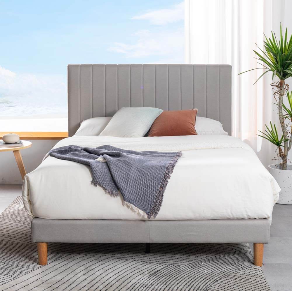 Sienna Upholstered Bed Frame Light Grey Queen
