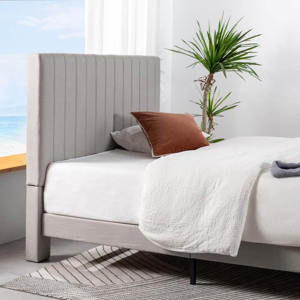 Sienna Upholstered Bed Frame Light Grey Queen