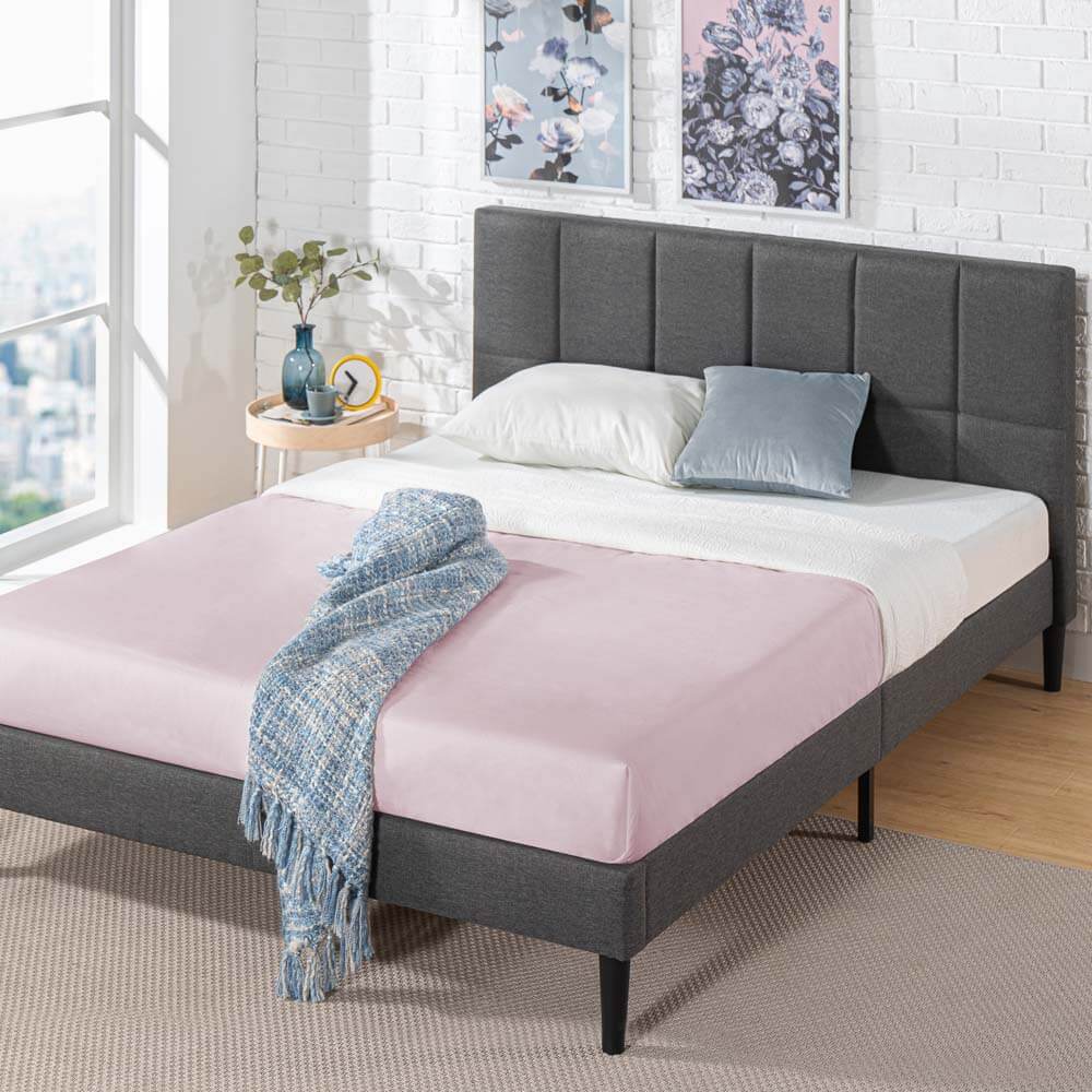 Lottie Square Stitched Upholstered Fabric Bed Frame Dark Grey Single