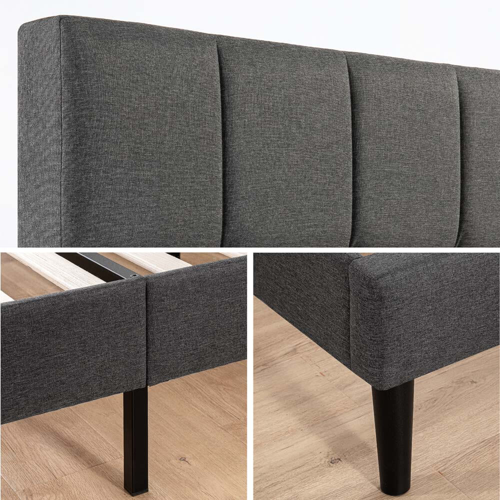 Lottie Square Stitched Upholstered Fabric Bed Frame Dark Grey Single
