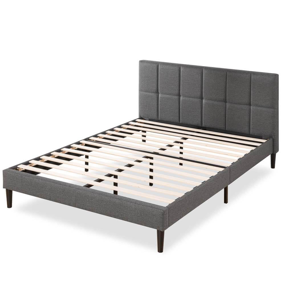 Lottie Square Stitched Upholstered Fabric Bed Frame Dark Grey Single