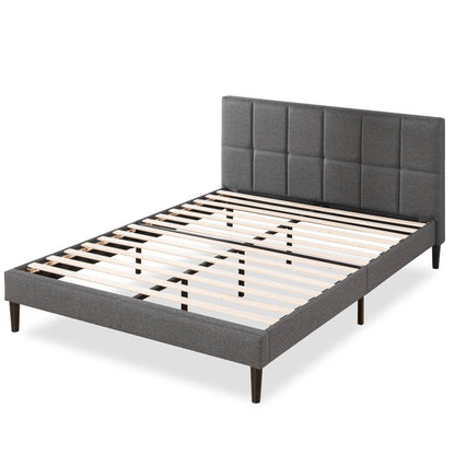 Lottie Square Stitched Upholstered Fabric Bed Frame Dark Grey Single