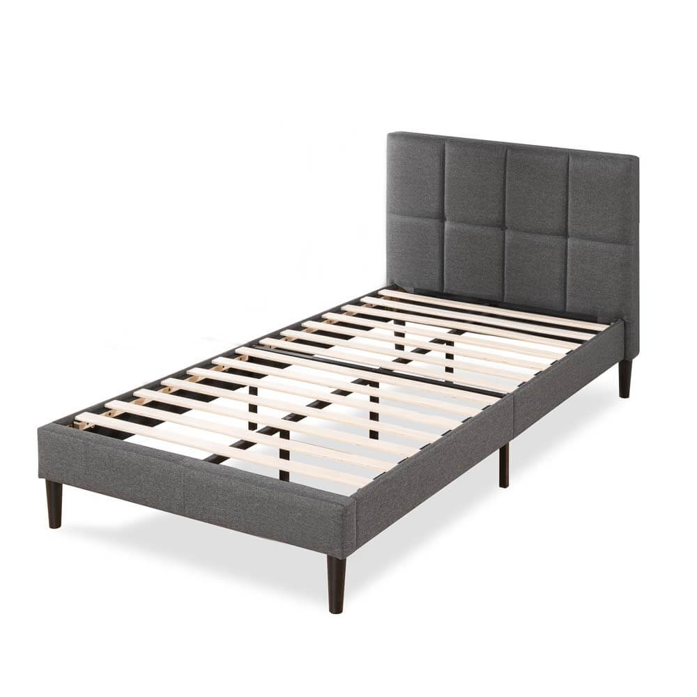 Lottie Square Stitched Upholstered Fabric Bed Frame Dark Grey Single