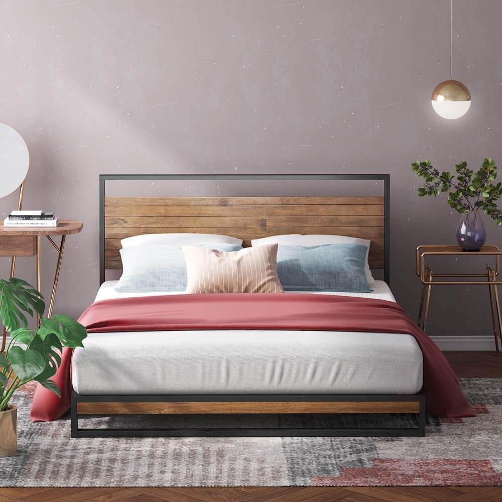 Ironline Metal And Wood Bed Frame Double