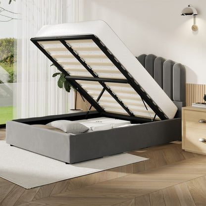 Grey Ellora Velvet Gas Lift Bed - Double