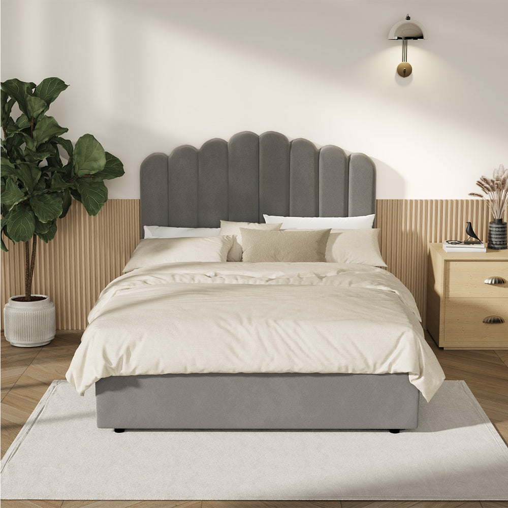 Grey Ellora Velvet Gas Lift Bed - Double