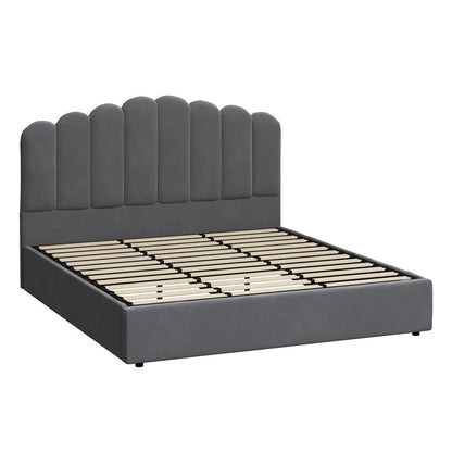 Grey Ellora Velvet Gas Lift Bed - King