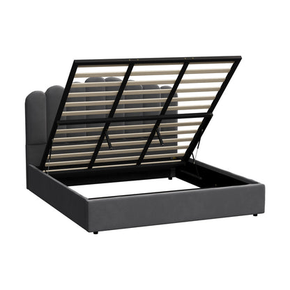 Grey Ellora Velvet Gas Lift Bed - King