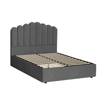 Grey Ellora Velvet Gas Lift Bed - Queen