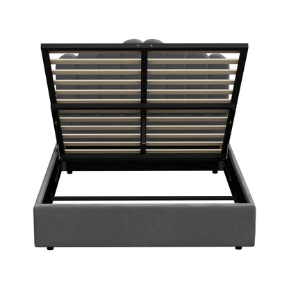 Grey Ellora Velvet Gas Lift Bed - Queen