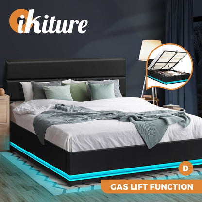 Nate Faux Leather Gas Lift Bed with LED - Double