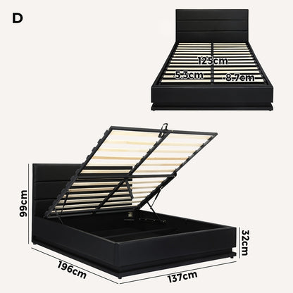 Nate Faux Leather Gas Lift Bed with LED - Double