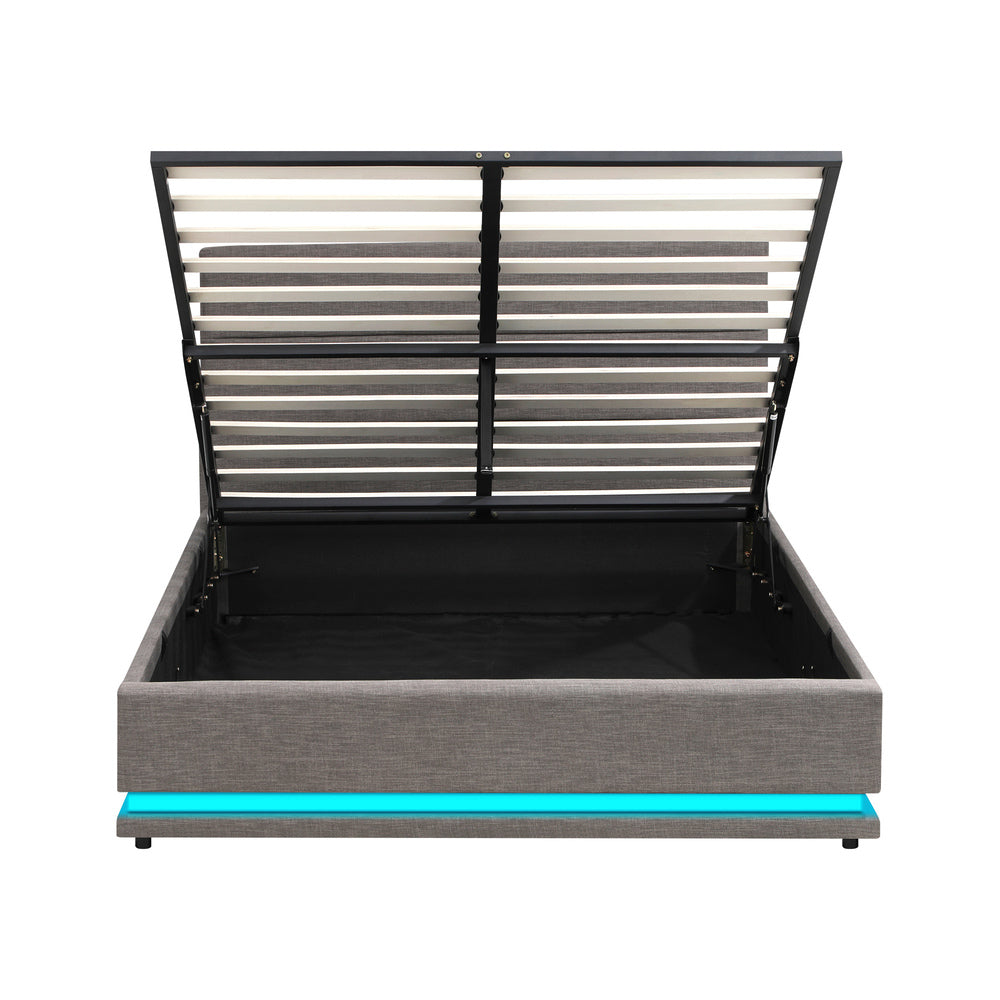 Nate Grey Gas Lift Storage Bed with LED - Double