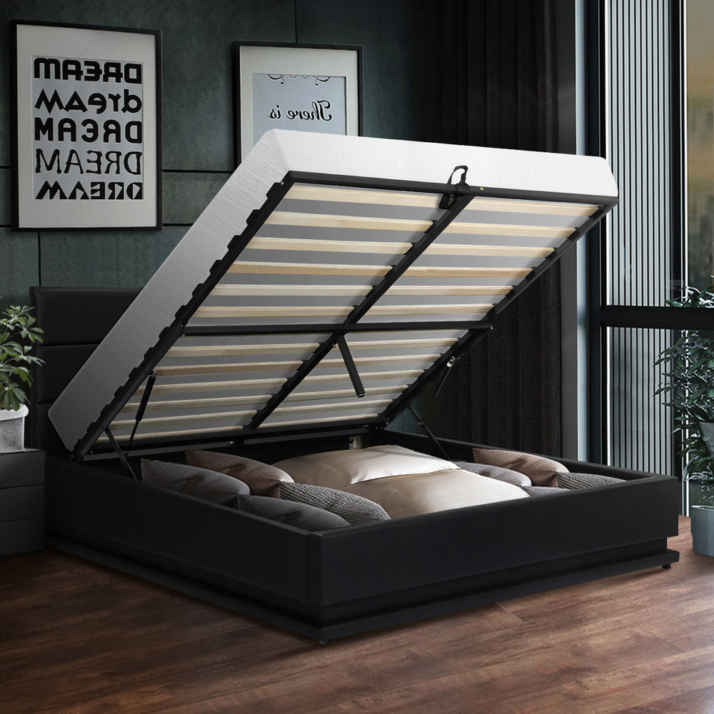 Nate Faux Leather Gas Lift Bed with LED - Queen