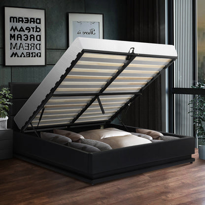Nate Faux Leather Gas Lift Bed with LED - Queen