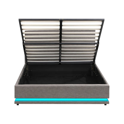 Nate Grey Gas Lift Storage Bed with LED - Queen