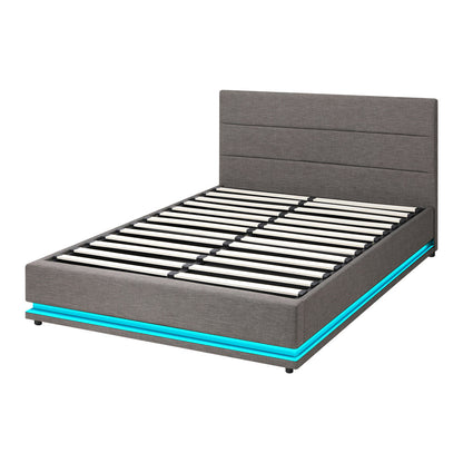 Nate Grey Gas Lift Storage Bed with LED - Queen