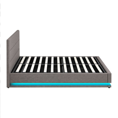 Nate Grey Gas Lift Storage Bed with LED - Queen