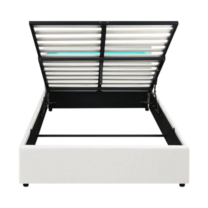 White Colson LED Gas Lift Storage Bed - Double