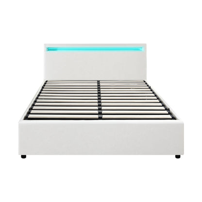 White Colson LED Gas Lift Storage Bed - Double