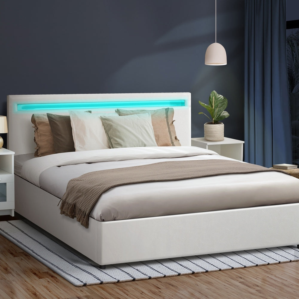 White Colson LED Gas Lift Storage Bed - King