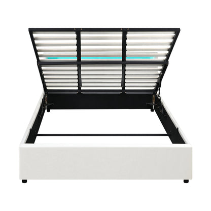 White Colson LED Gas Lift Storage Bed - King