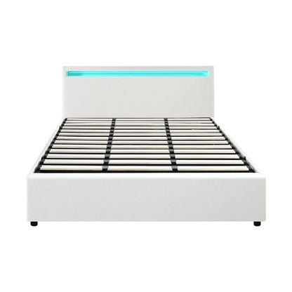 White Colson LED Gas Lift Storage Bed - King