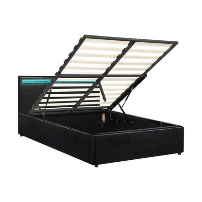 Black Colson LED Gas Lift Storage Bed - King Single