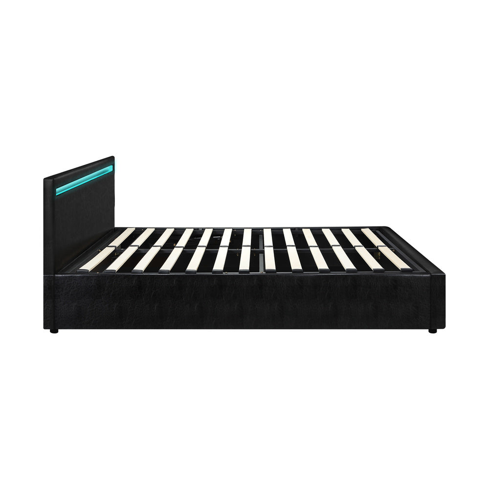 Black Colson LED Gas Lift Storage Bed - King Single