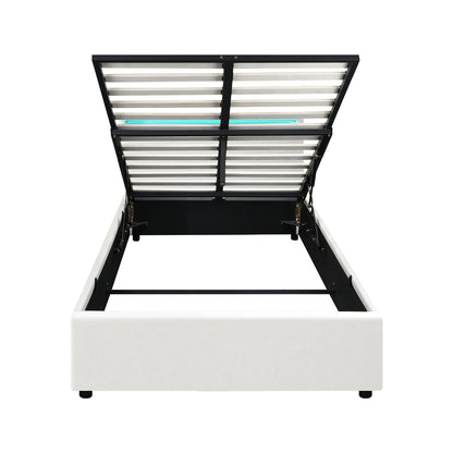 White Colson LED Gas Lift Storage Bed - King Single