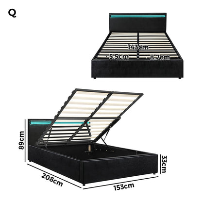 Black Colson LED Gas Lift Storage Bed - Queen