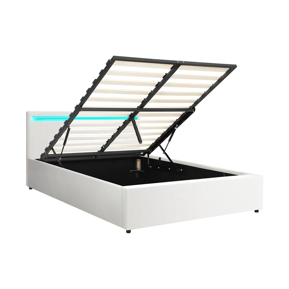 White Colson LED Gas Lift Storage Bed - Queen