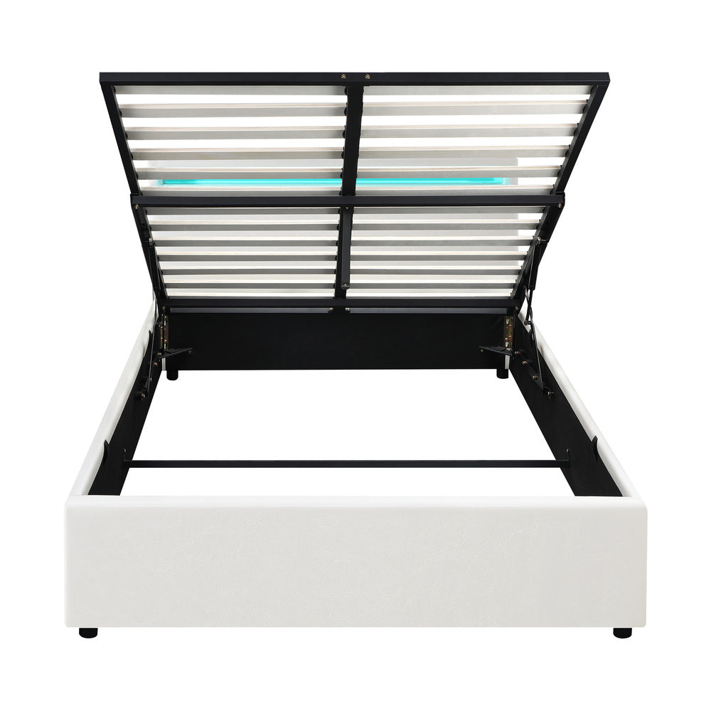 White Colson LED Gas Lift Storage Bed - Queen