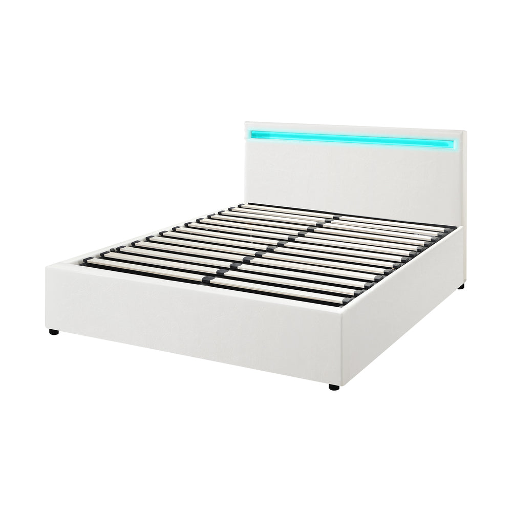 White Colson LED Gas Lift Storage Bed - Queen