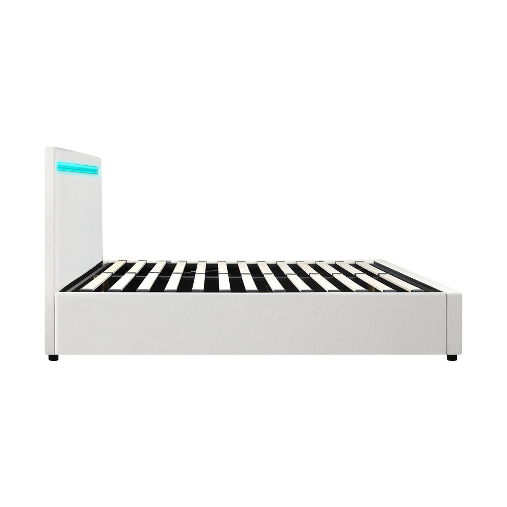 White Colson LED Gas Lift Storage Bed - Queen
