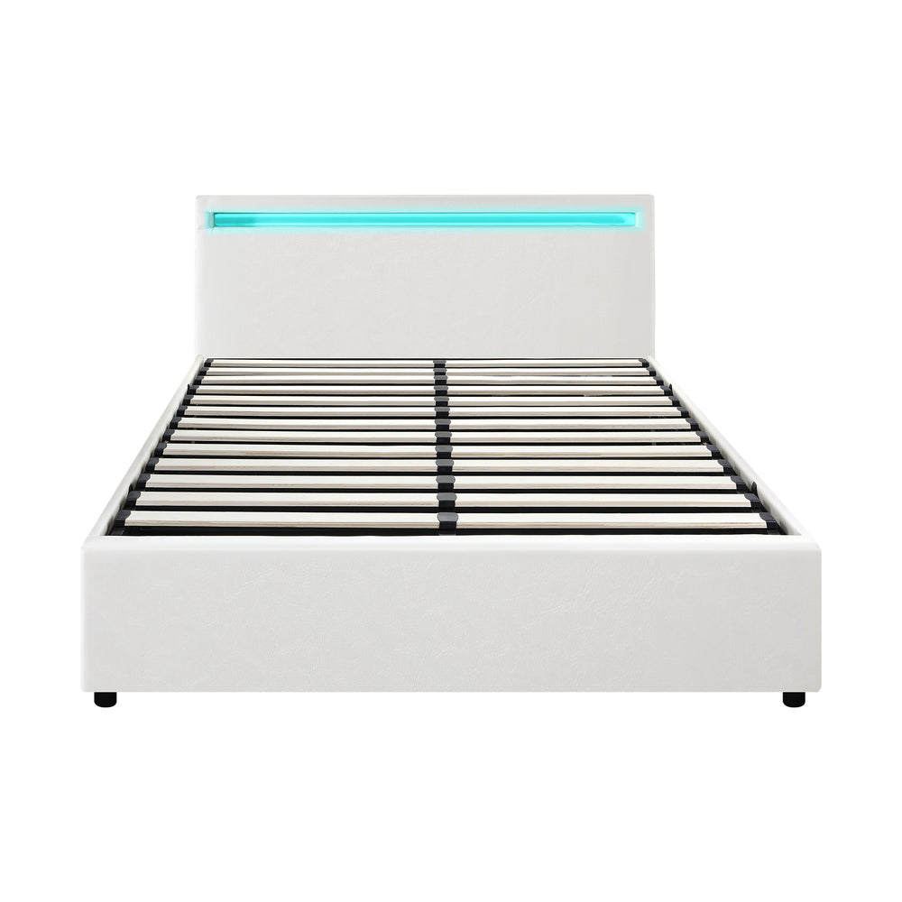 White Colson LED Gas Lift Storage Bed - Queen