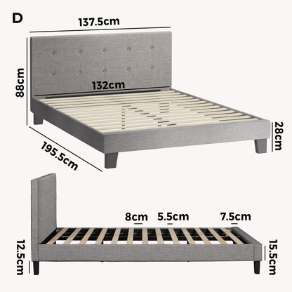 Grey Quiton Upholstered Bed Frame - Double
