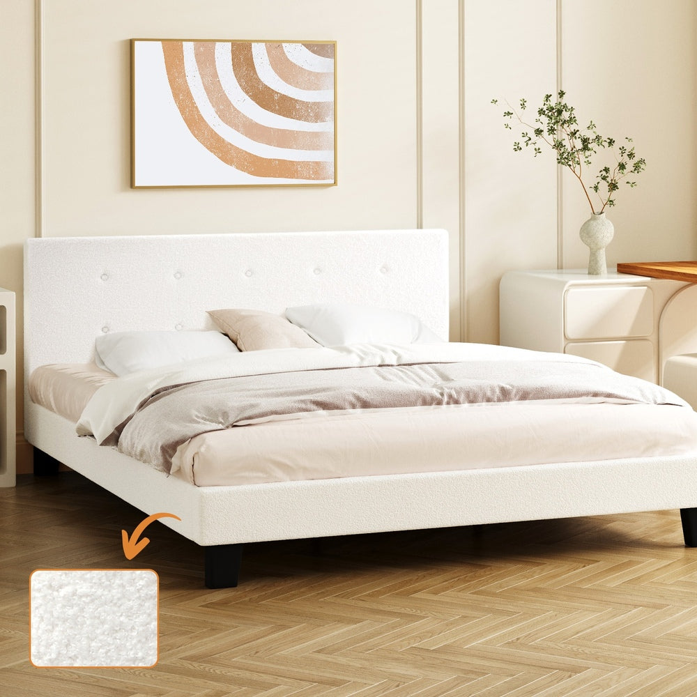 White Quiton Boucle Platform Bed - Double