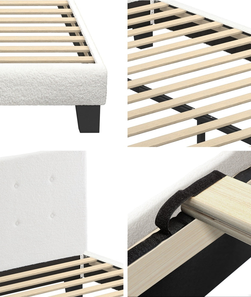 White Quiton Boucle Platform Bed - Double