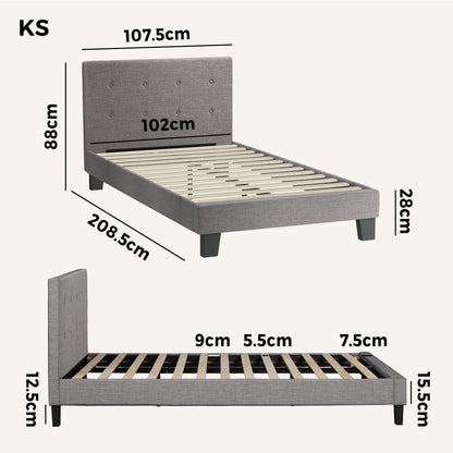 Grey Quiton Upholstered Bed Frame - King Single