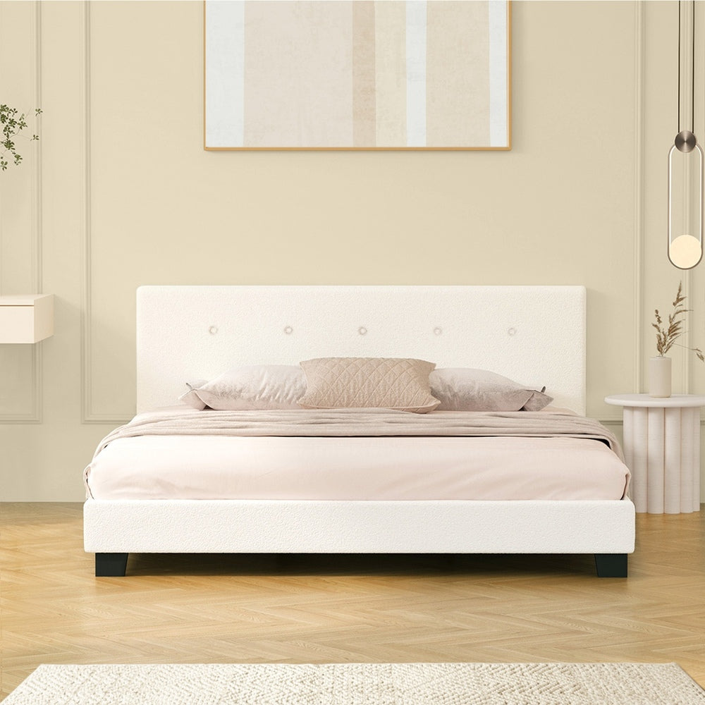 White Quiton Boucle Platform Bed - Queen