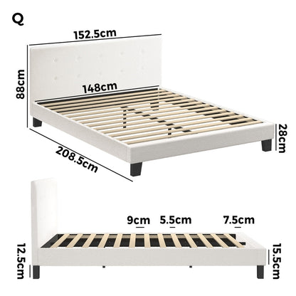 White Quiton Boucle Platform Bed - Queen