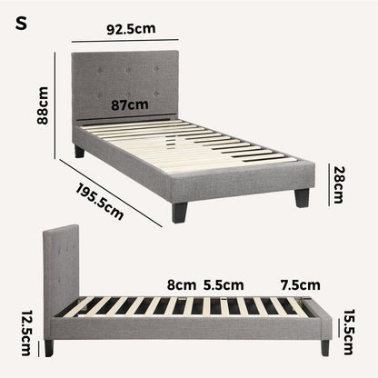 Grey Quiton Upholstered Bed Frame - Single
